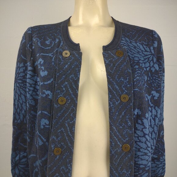 Peruvian Connection blue floral open front 100% Cotton cardigan womens Large - Picture 2 of 7